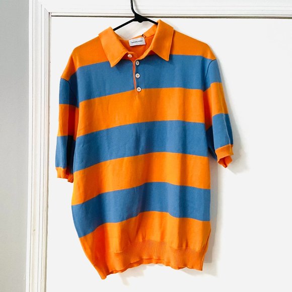 SCAGLIONE Orange and Blue / Purple Striped Rugby Polo - Picture 1 of 2